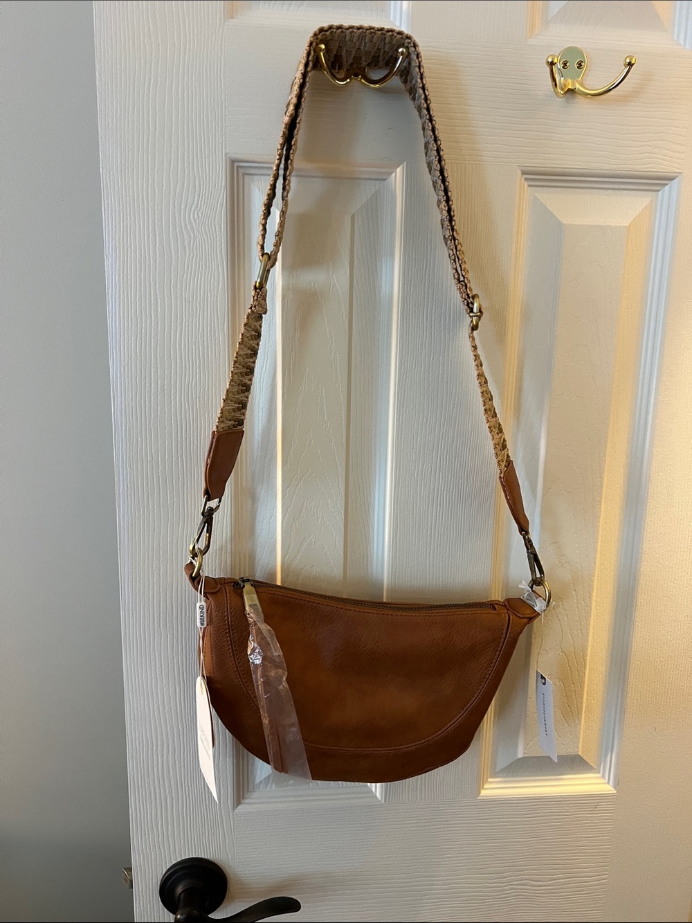 NWT Urban Outfitters Tan Braided-Detail Crossbody Bag